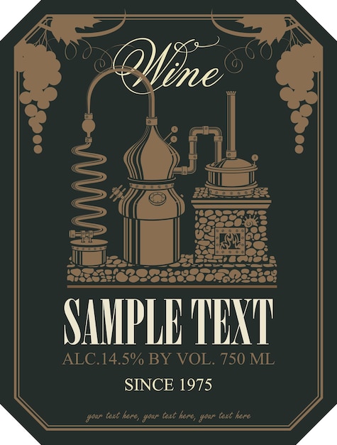 Vector label for wine bottle with equipment