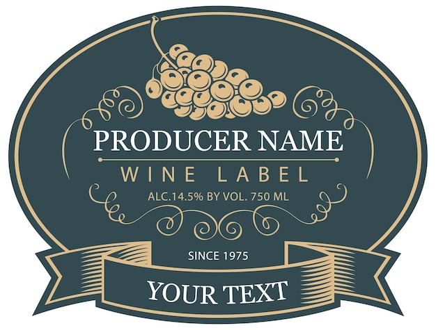 Vector label for wine bottle with grape