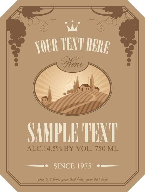 label for wine with landscape of village