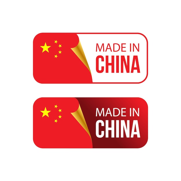 Labellabel gemaakt in China. sticker, eps, logo, pictogram voor zakelijk product. vector illustratie