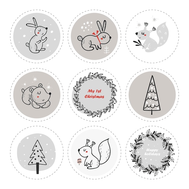 Labels collection with Christmas animals