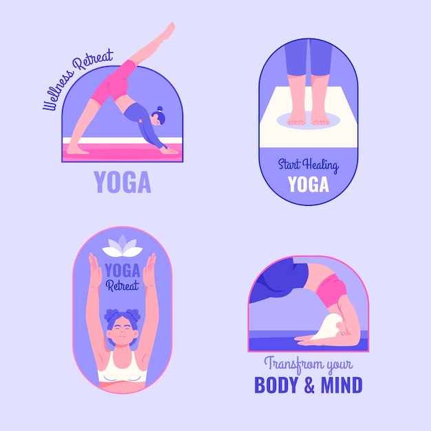 Vector labels collection for yoga retreat and meditation centre