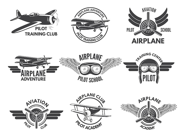 Vector labels design template with pictures of airplanes