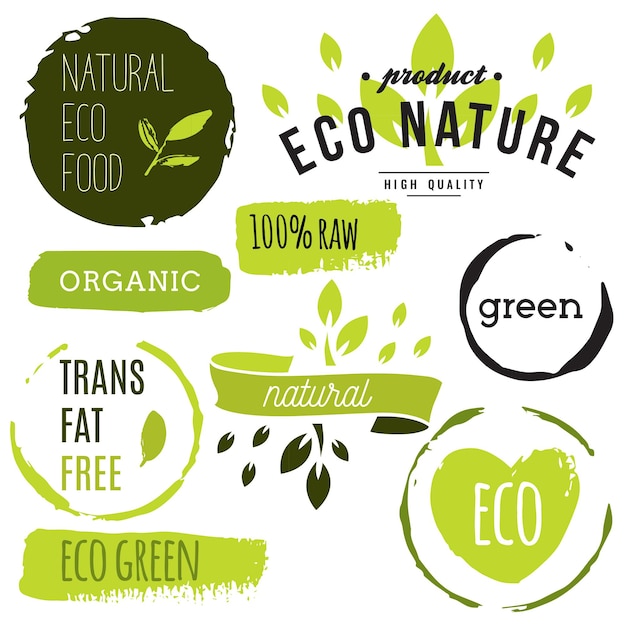 Vettore etichette prodotti ecologici alimentari ecologici