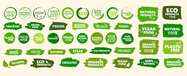 labels and emblems organic, natural, healthy food, fresh and vegetarian food