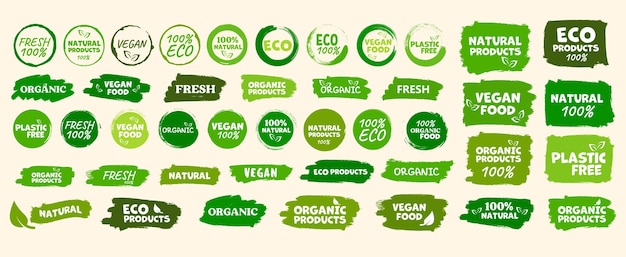 Vector labels and emblems organic natural healthy food fresh and vegetarian food