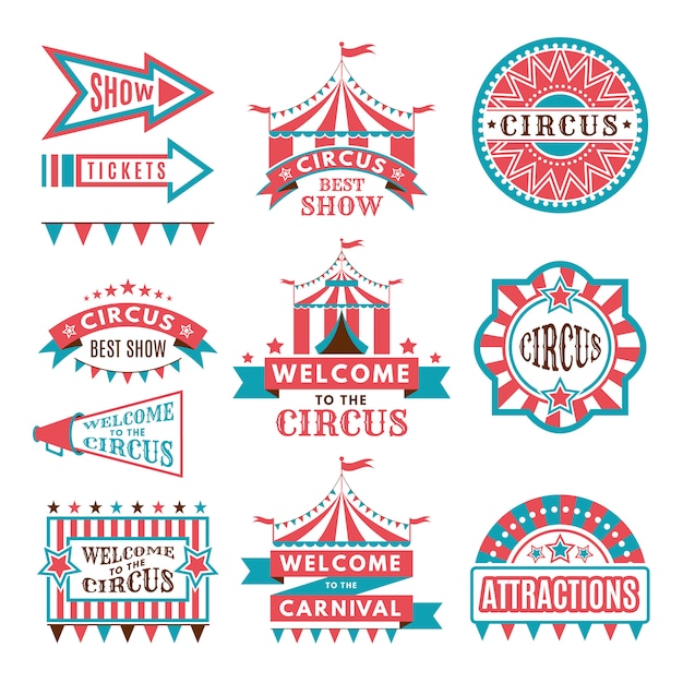 Labels in retrostijl. Logo&#39;s voor circusentertainment