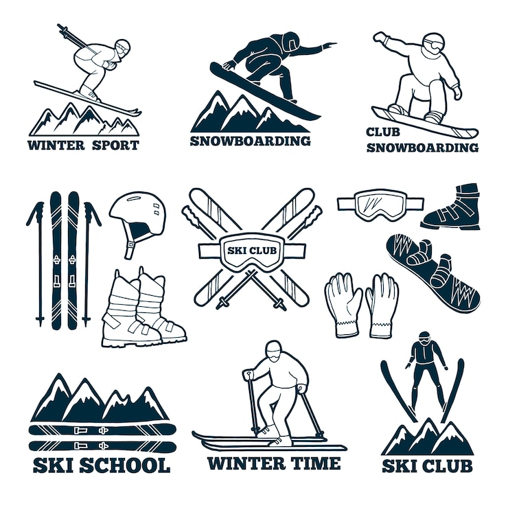 Vector labels instellen voor club van skiër.
