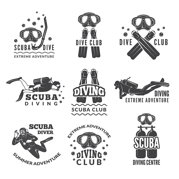 Labels or logos for diving club. 