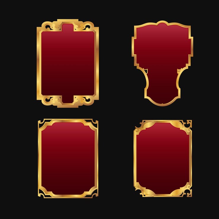 Vector labels with 3d decorative red golden frames collection set