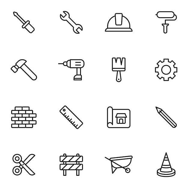 Vector labor and construction icon pack, outline icon style