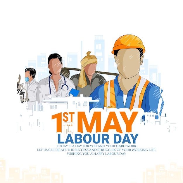 Vector labor day 1st maybig posterbanner illustration sketch with a group of people of different occupat