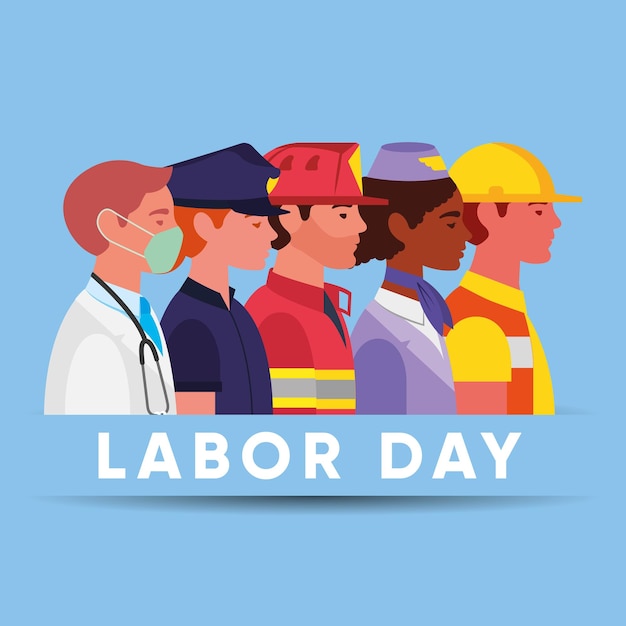 Labor day background with characters different professions vector illustration