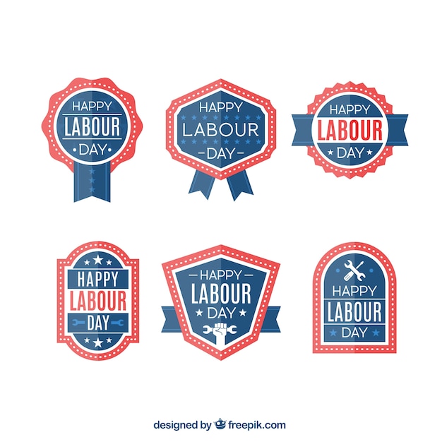 Labor day badges in blue and red