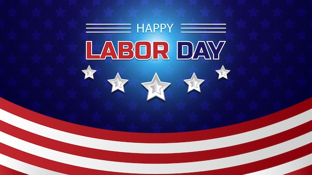 Labor day banner vector illustration USA flag waving on blue background