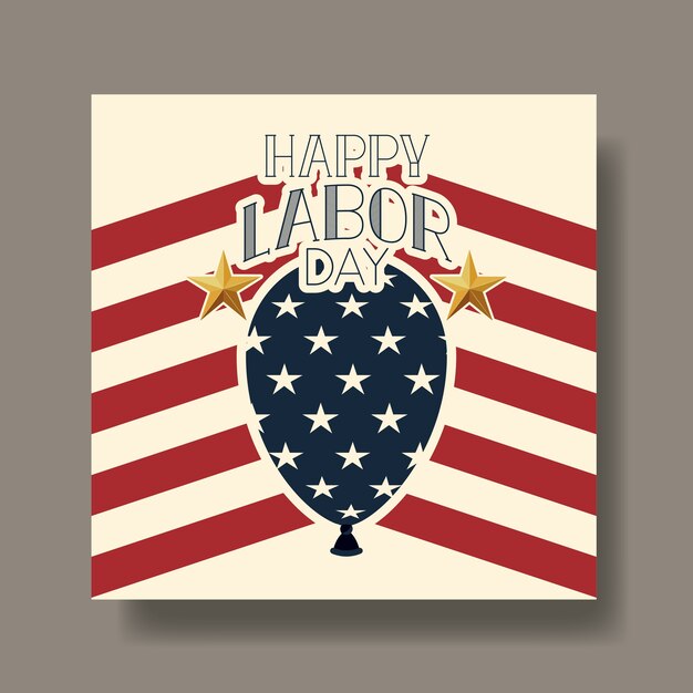 Vector labor day card with balloon helium and usa flag