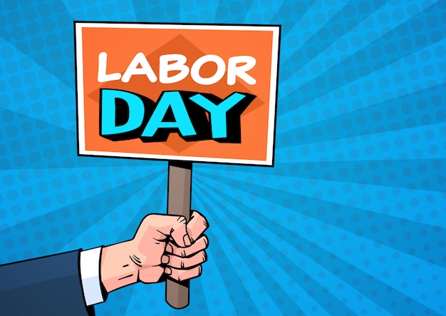 Labor Day Comic style Over Pop Art. 1 May Holiday Greeting Card Design