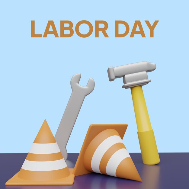 Labor day concept Realistic 3d object cartoon style