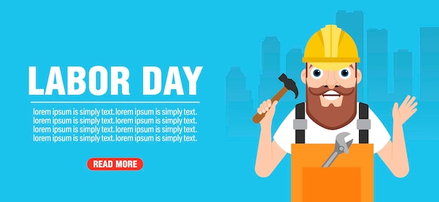 Labor day design flat banner with repairman