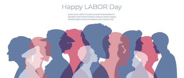 Labor Day postcardSilhouettes of people of different ethnic groups and professions