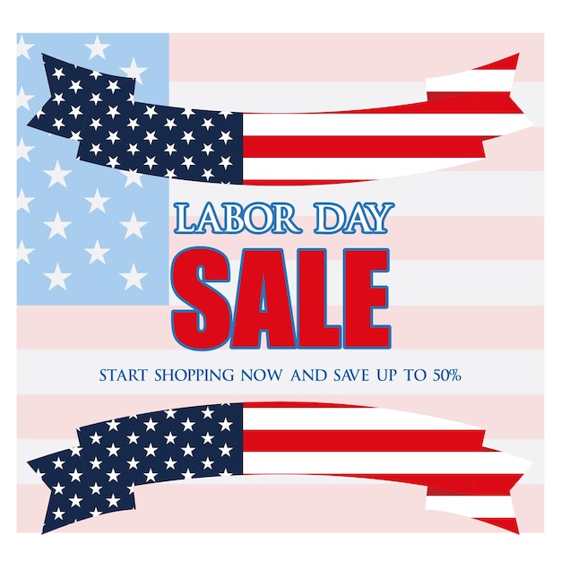 Labor Day sale banner USA national federal holiday header design Amerikaanse vlag zwaaiend lint achtergrond platte vector moderne illustratie