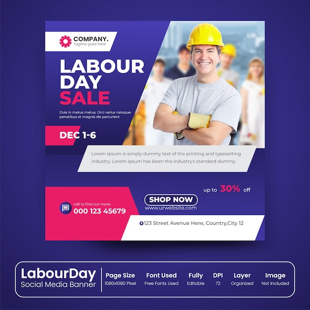 Labor day sale social media post banner concept