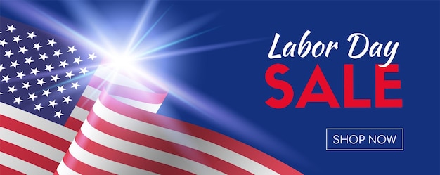 Labor day sale vector long banner for social media shop now template with american flag