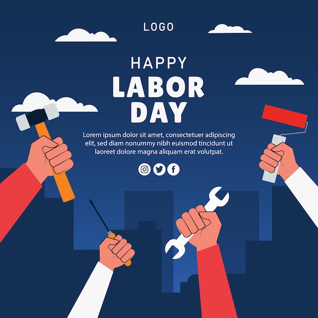 labor day vector flat poster template social media post