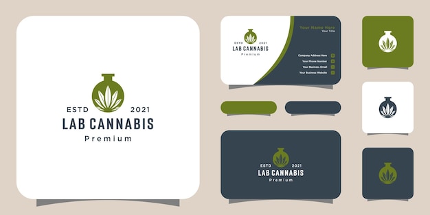 Laboratorium en Cannabis marihuana blad logo vector en visitekaartje