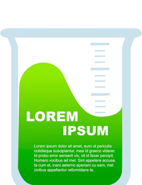 Laboratorium transparant glaswerk kolf met groene vloeistof wenskaart of flyer ontwerp chemie lab concept platte vectorillustratie.