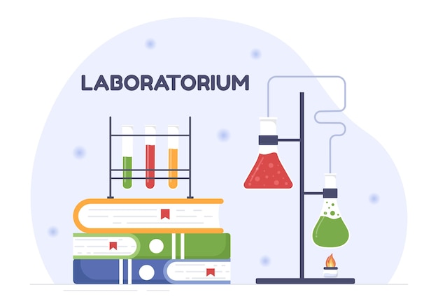 Vector laboratorium with conducting research scientific and measurement in a lab in  illustration