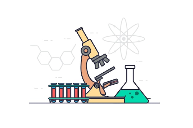 Laboratoriumconcept in plat overzichtsontwerp Wetenschappelijk onderzoek, innovatie en ontdekking