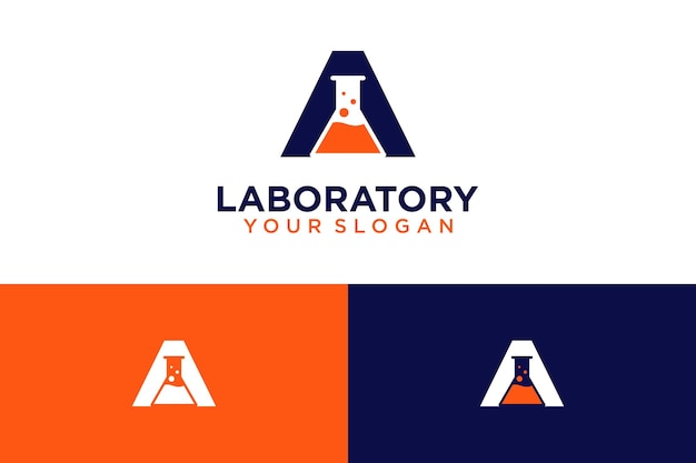 Laboratoriumlogo-ontwerp met maatbeker en letter a