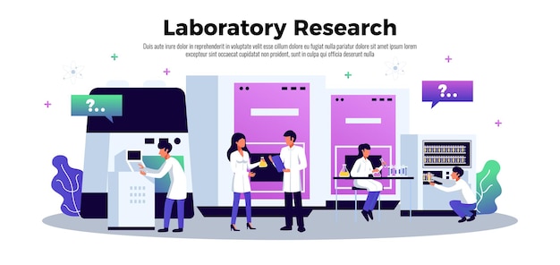 Laboratoriumsamenstelling van conceptuele computerschermen illustratie