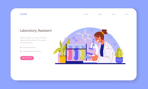 Laboratory assistant web banner or landing page. pharmaceutical research