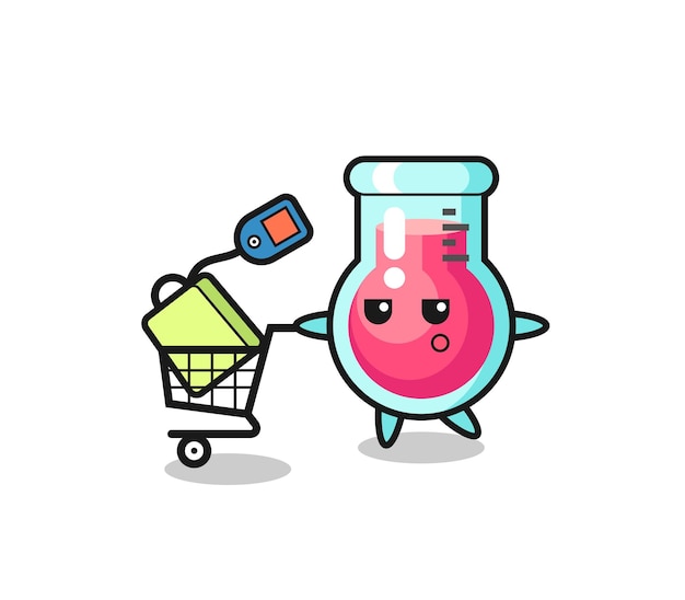 Laboratory beaker illustration cartoon with a shopping cart , cute style design for t shirt, sticker, logo element