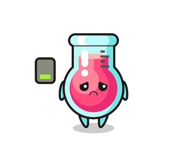 Laboratory beaker mascot character doing a tired gesture