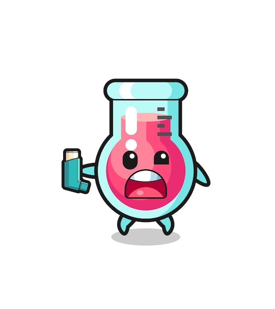 Laboratory beaker mascot having asthma while holding the inhaler  cute design