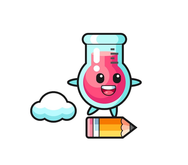 Vector laboratory beaker mascot illustration riding on a giant pencil , cute style design for t shirt, sticker, logo element