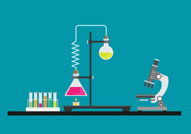 Laboratory equipment Biology science education medical vector illustration in flat style