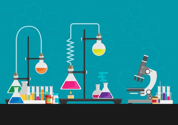 Laboratory equipment Biology science education medical vector illustration in flat style