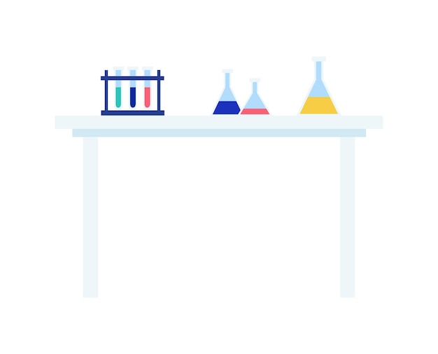 Vector laboratory equipment on a table with test tubes and flasks scientific research and chemistry concept