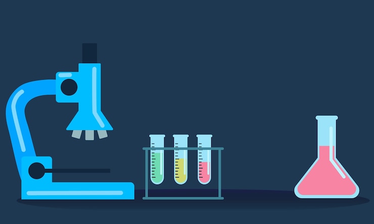 Vector laboratory equipment with microscope and test tubes