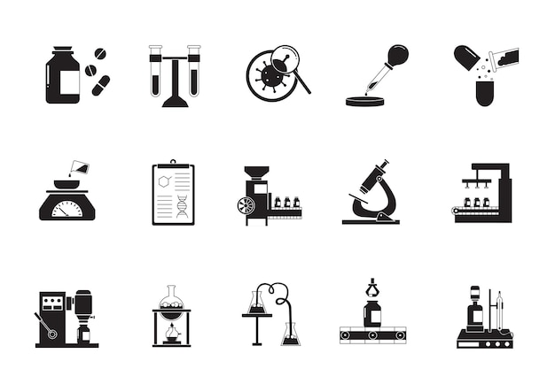 Laboratory icon sets in black and white