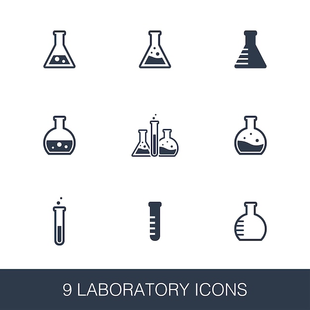 Laboratory icons set. Simple design glyph signs. Laboratory symbol template. Universal style icon, can be used for web and mobile UI