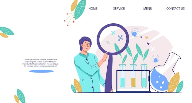 Laboratory research and new agricultural technologies website mockup flat vector