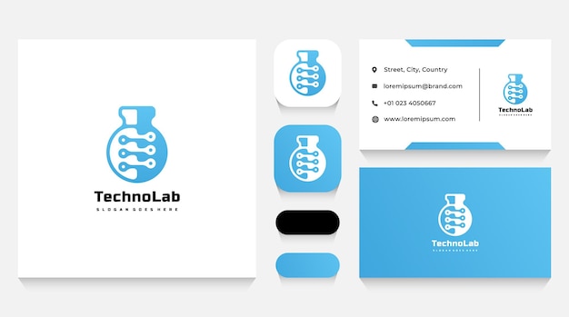 Modello e biglietto da visita del logo della tecnologia di laboratorio