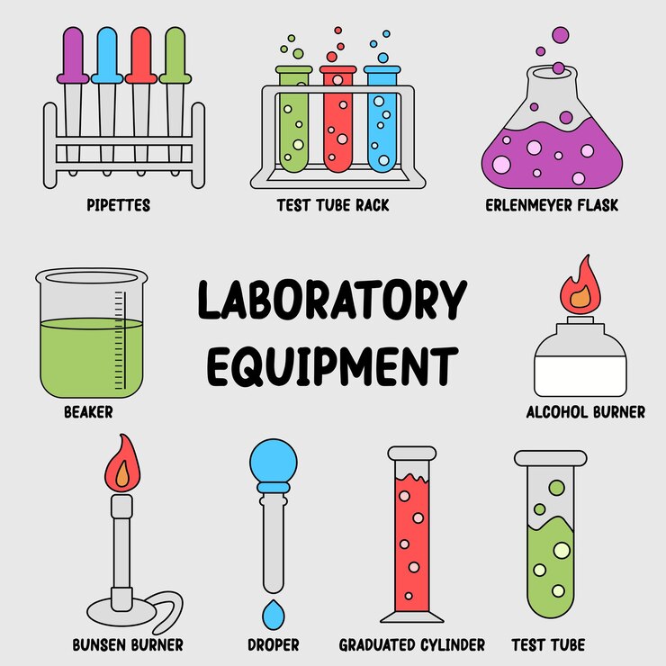 Vector laboratory tools and equipment vector flat style
