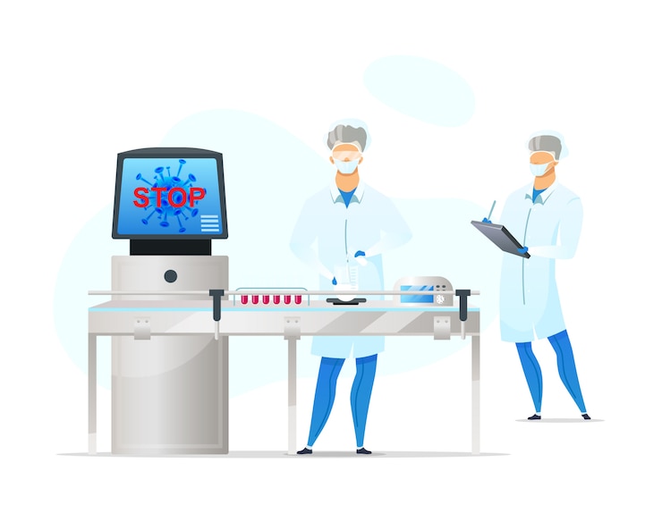 Vector laboratory workers flat color faceless characters