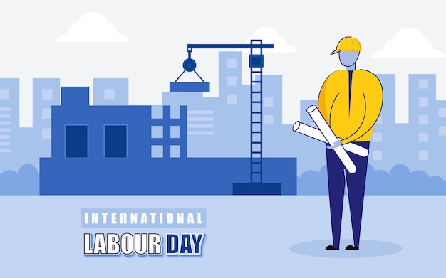 Labour day background with architect crane buildings illustration